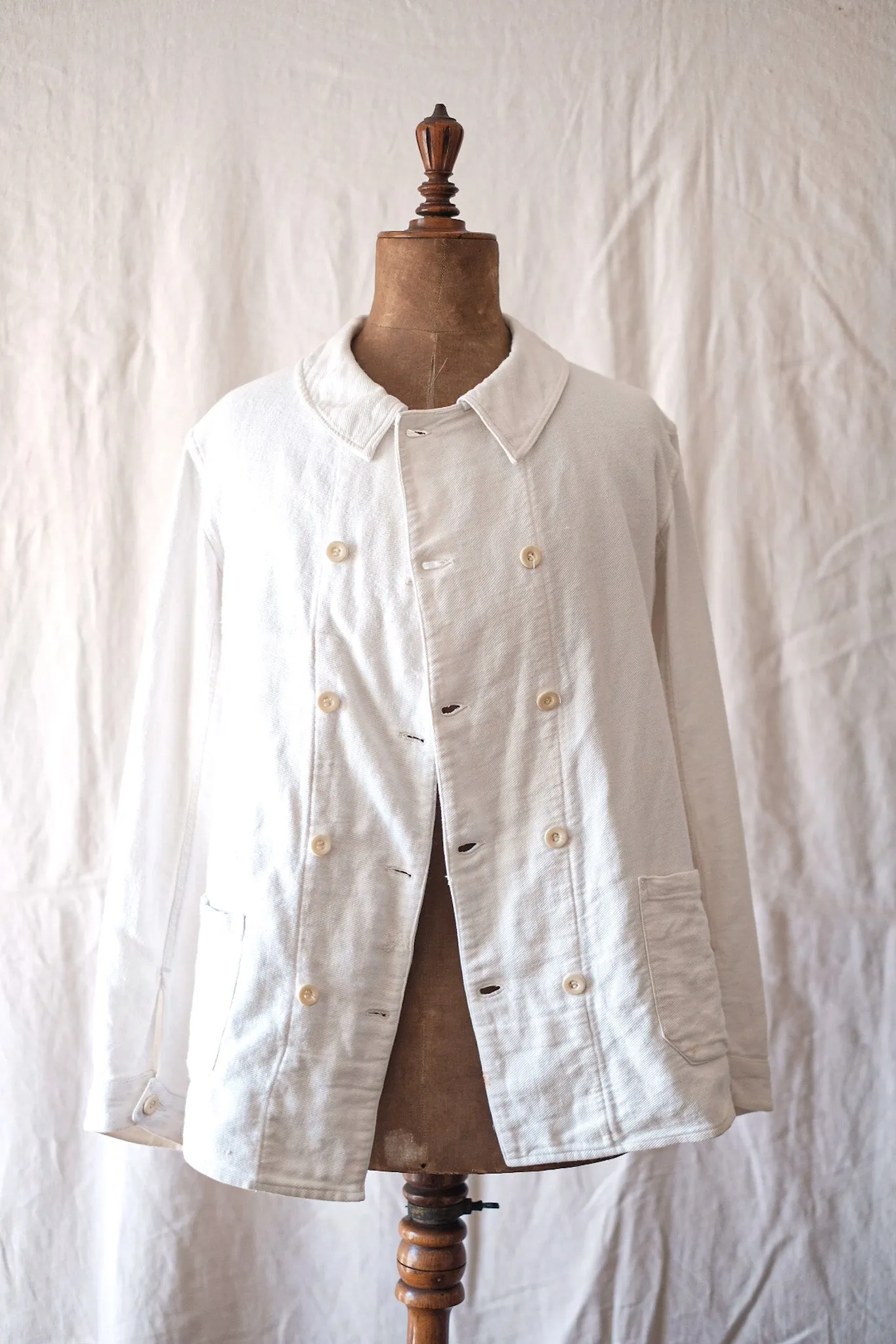 [~ 30's] Veste en lin en coton blanc vintage à double seins vintage