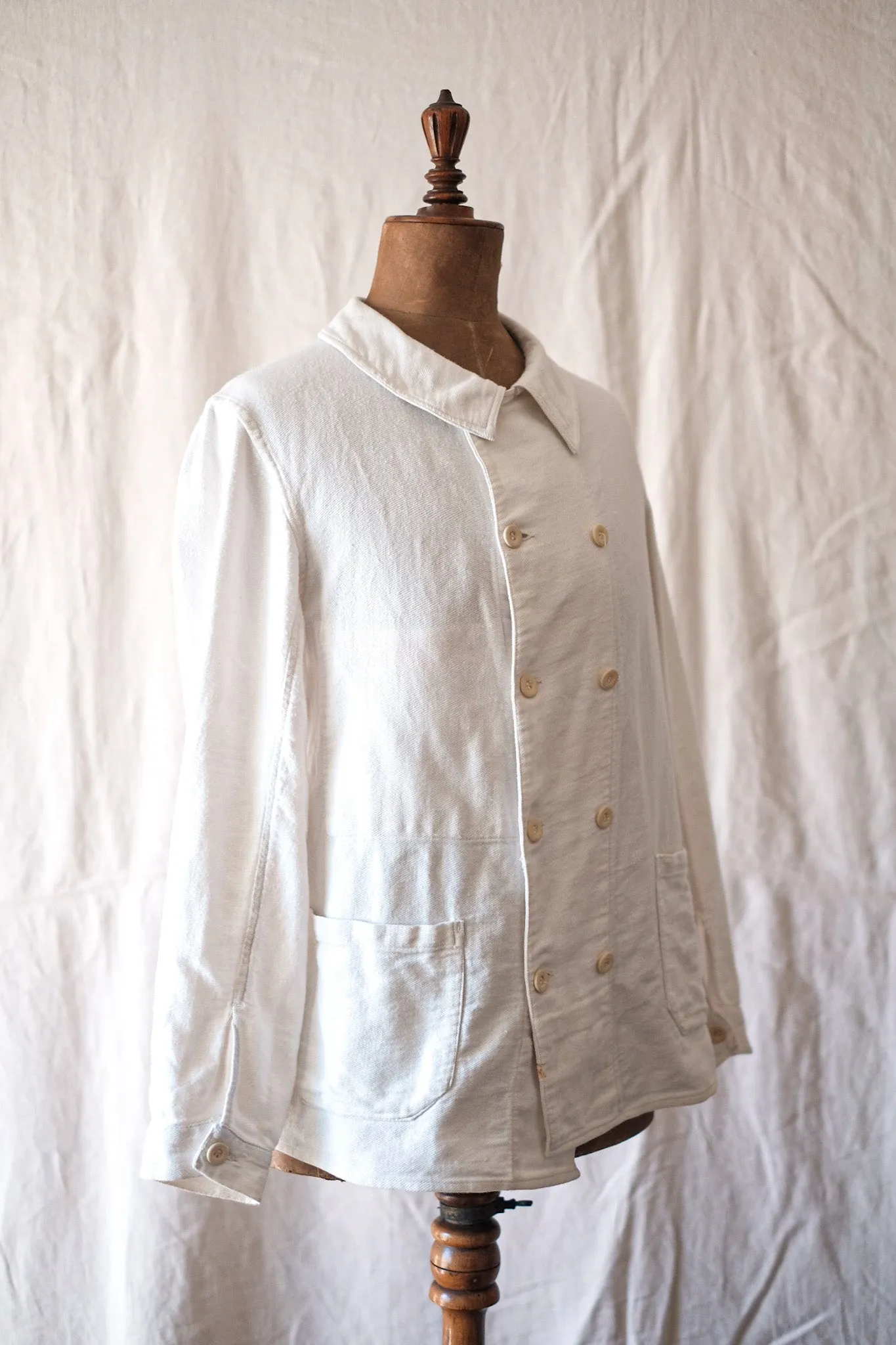 [~ 30's] Veste en lin en coton blanc vintage à double seins vintage