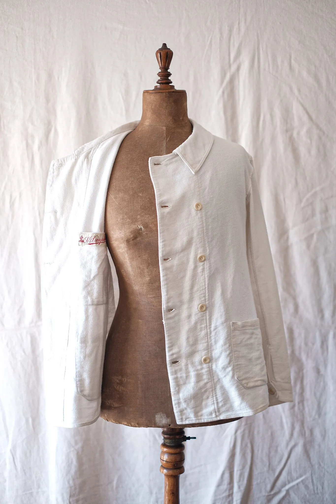 [~ 30's] Veste en lin en coton blanc vintage à double seins vintage