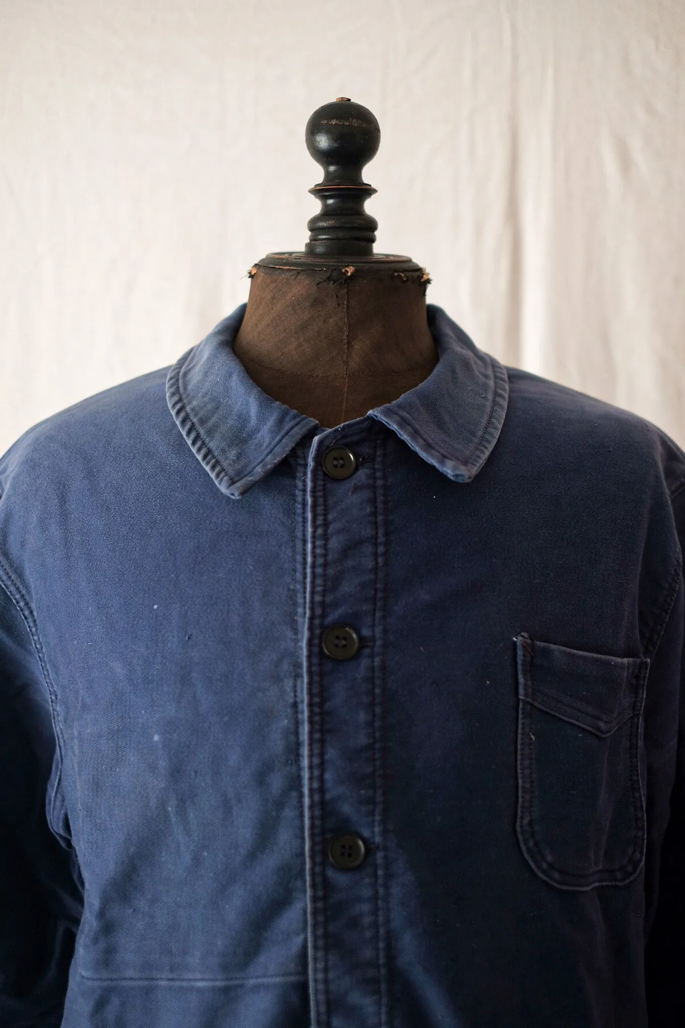 [~ 50's] Veste de travail de moleskin bleu vintage française 