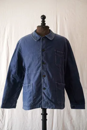 [~ 50's] Veste de travail de moleskin bleu vintage française Adolphe Lafont