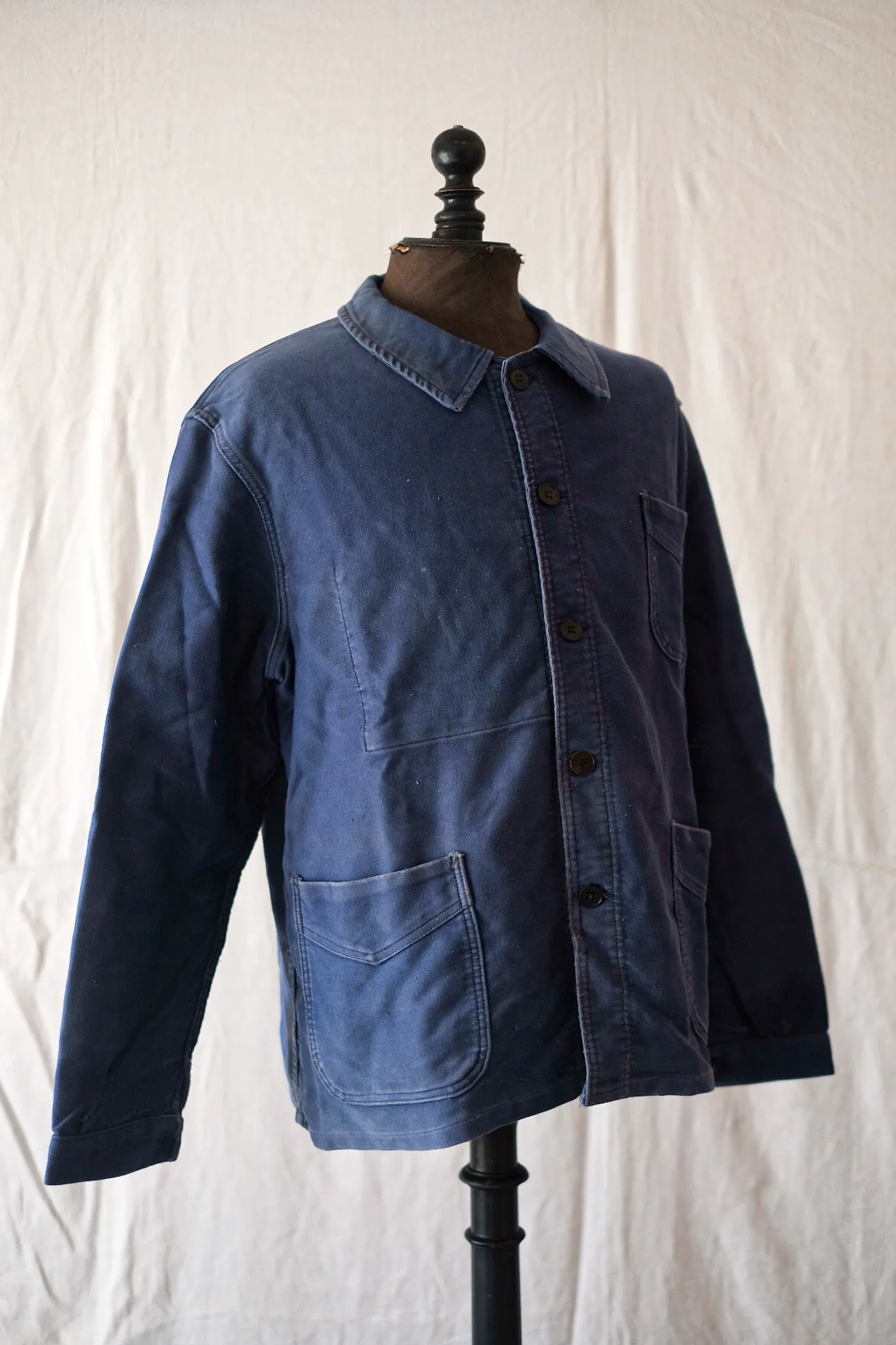 [~ 50's] Veste de travail de moleskin bleu vintage française 