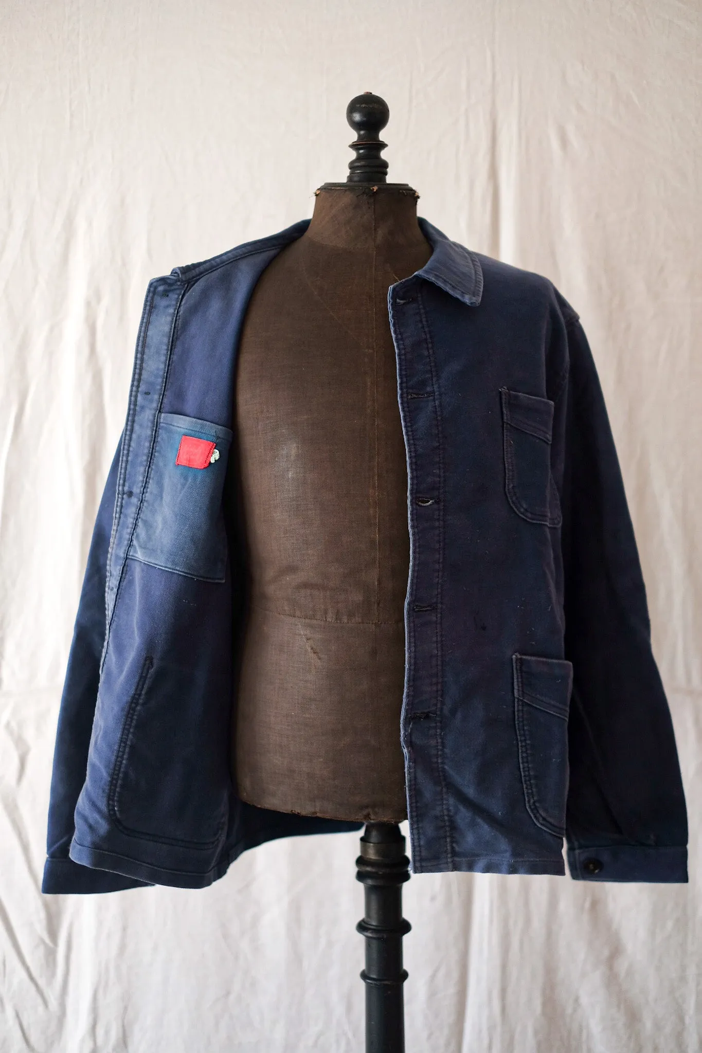 [~ 50's] Veste de travail de moleskin bleu vintage française 