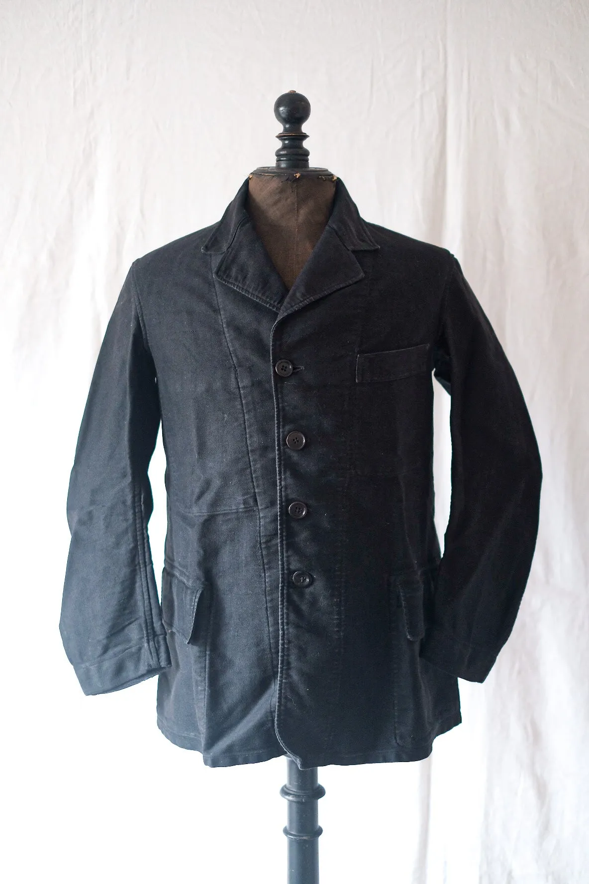 [~ 50's] Veste de travail de moleskin noire vintage française