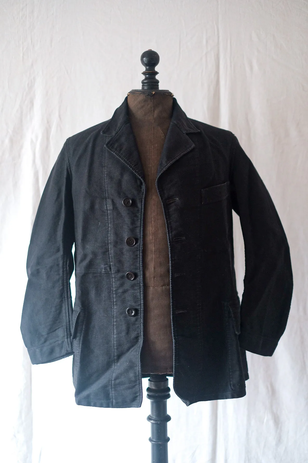 [~ 50's] Veste de travail de moleskin noire vintage française