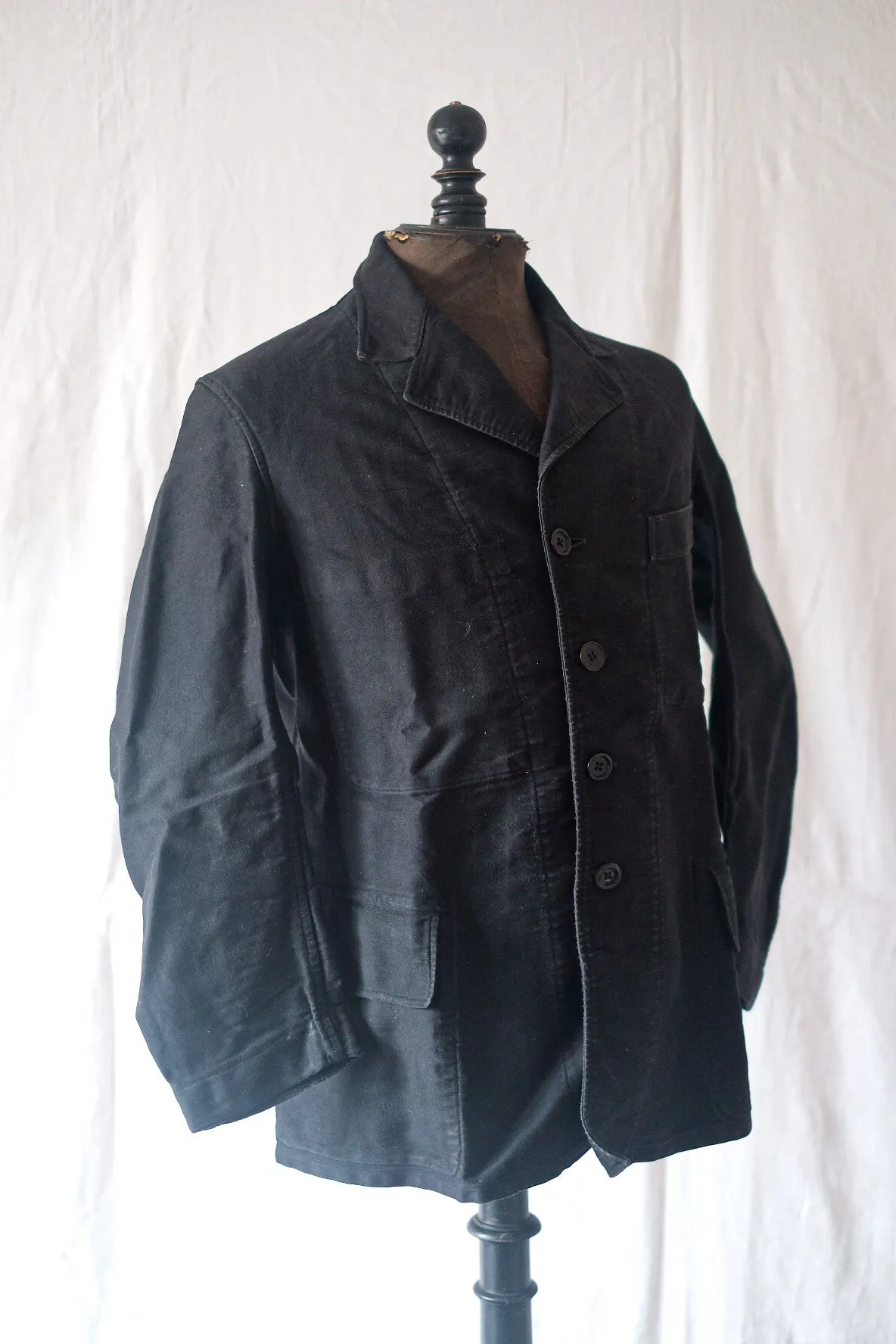 [~ 50's] Veste de travail de moleskin noire vintage française