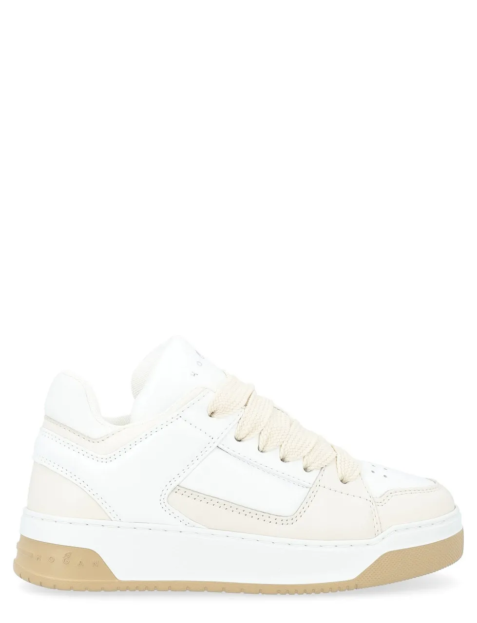 Baskets Hogan Chamallow en cuir et nappa lisse ivoire et blanc