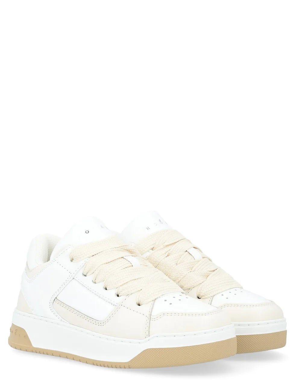 Baskets Hogan Chamallow en cuir et nappa lisse ivoire et blanc