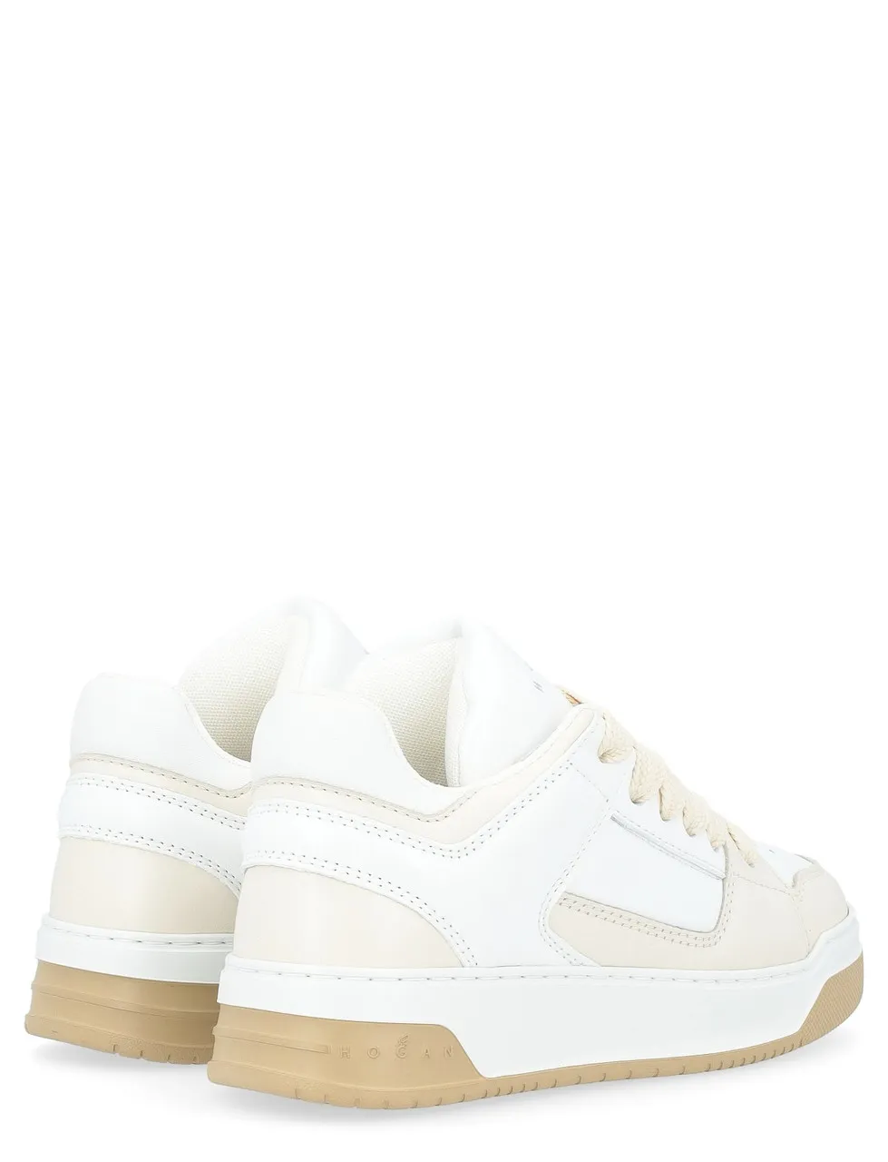 Baskets Hogan Chamallow en cuir et nappa lisse ivoire et blanc