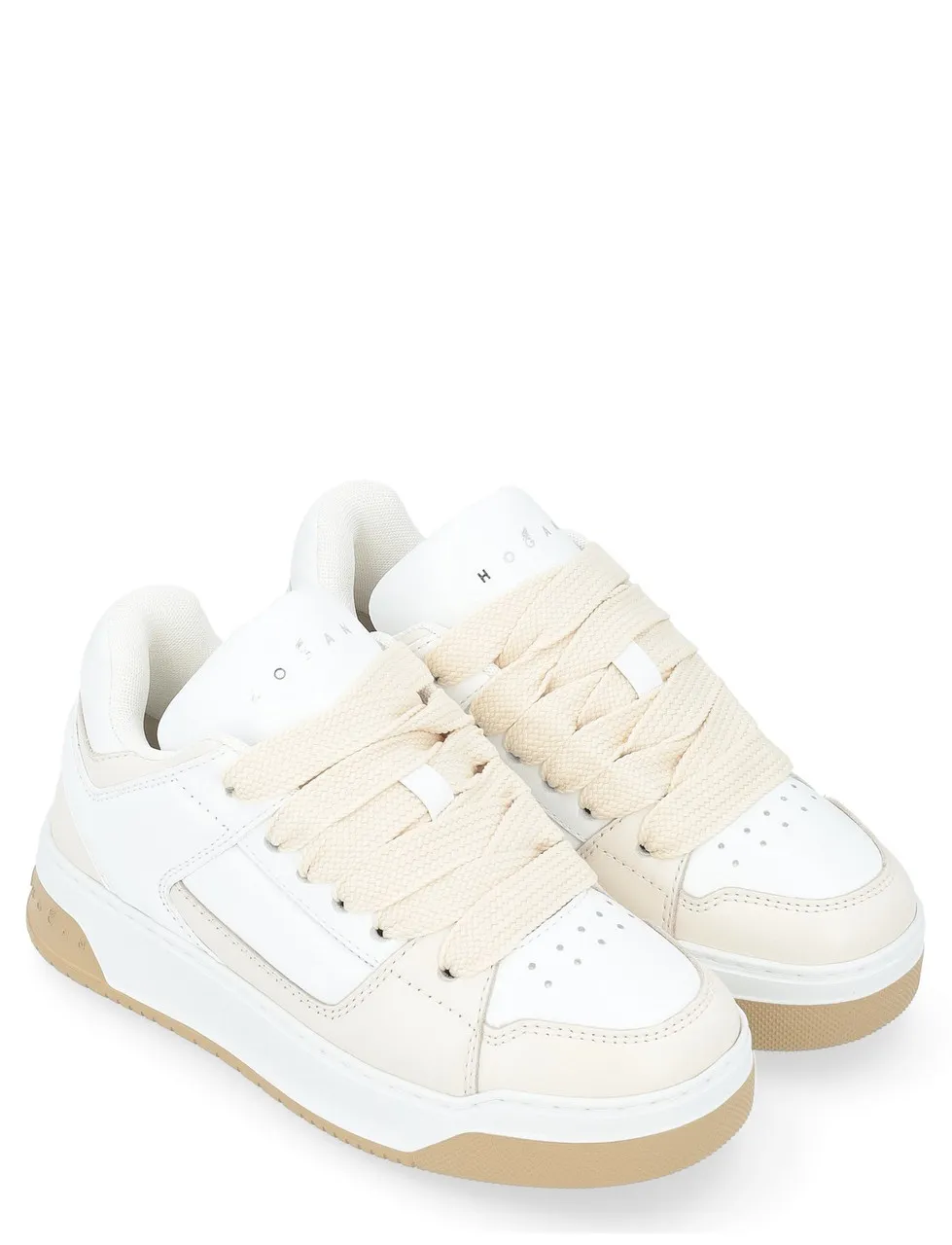 Baskets Hogan Chamallow en cuir et nappa lisse ivoire et blanc