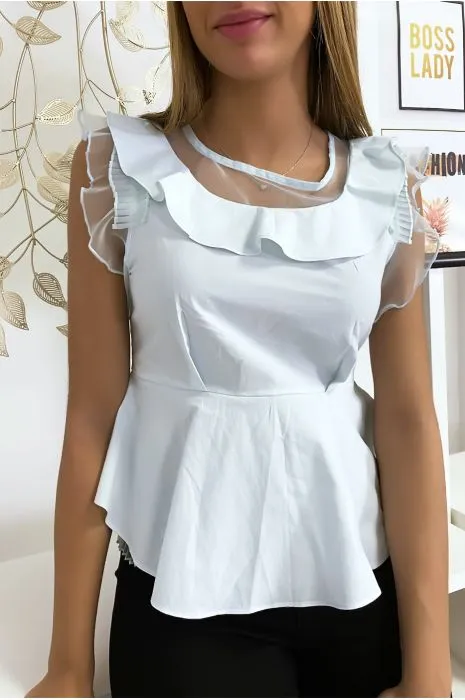 Blouse bleu avec volant et tulle