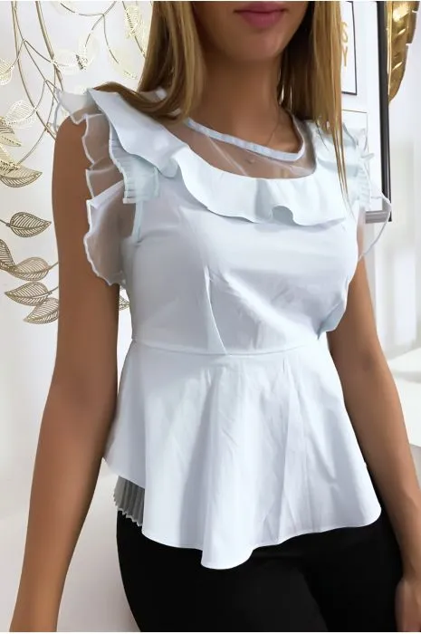 Blouse bleu avec volant et tulle