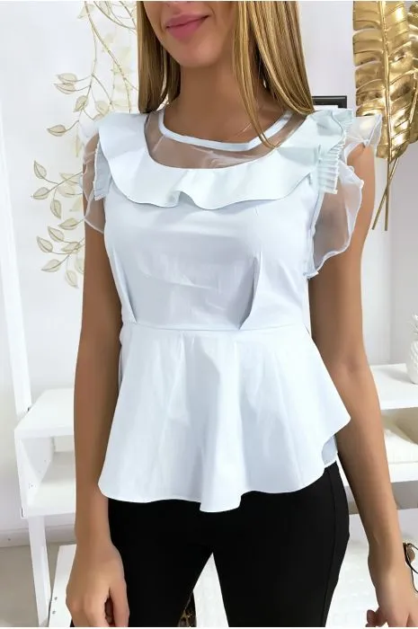 Blouse bleu avec volant et tulle