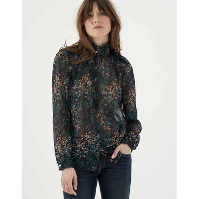 Blouse en voile créponné - imprimé arabesque florale grenat - IKKS Women