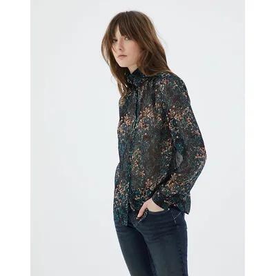 Blouse en voile créponné - imprimé arabesque florale grenat - IKKS Women