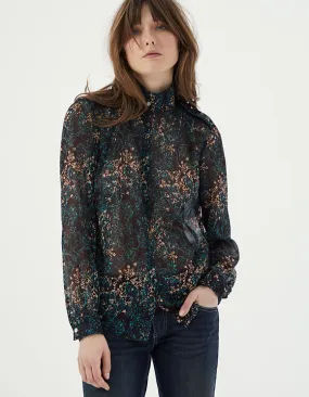 Blouse en voile créponné - imprimé arabesque florale grenat - IKKS Women