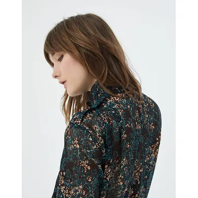 Blouse en voile créponné - imprimé arabesque florale grenat - IKKS Women