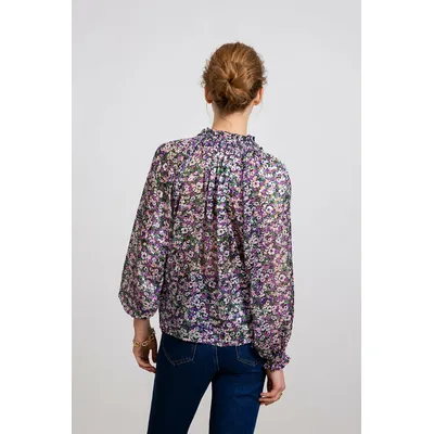 Blouse lavallière fluide imprimé liberty Leony - mauve - SUNCOO