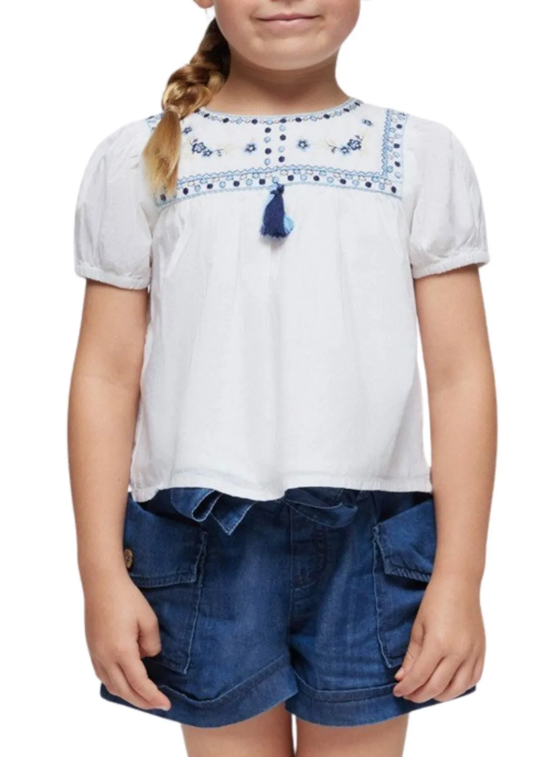 Blouse Mayoral Broderies Blanc Pour Fille