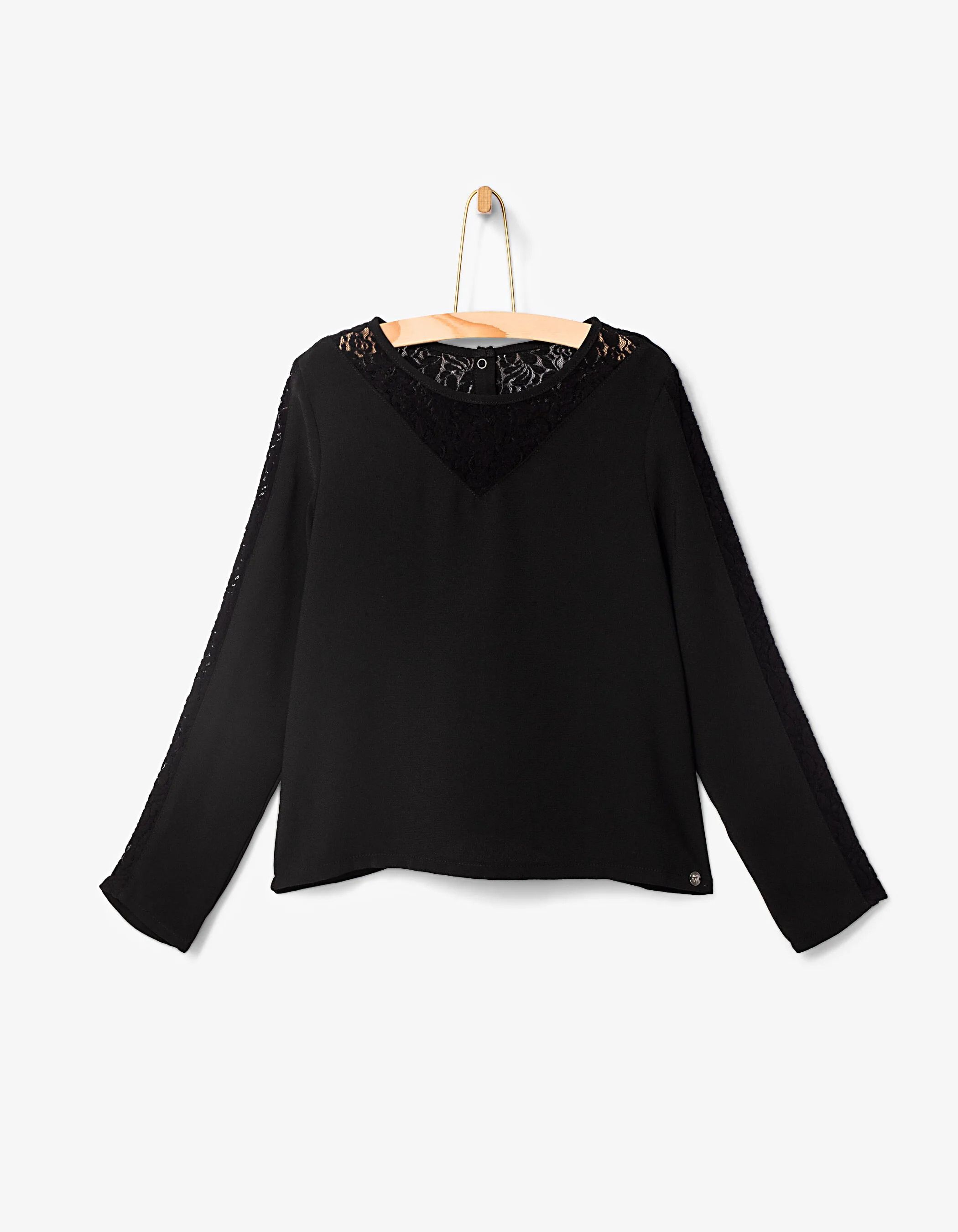 Blouse noire à dentelle, fermeture pressions fille