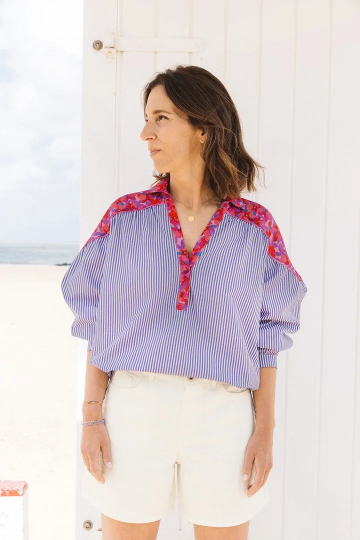 Blouse Nonante quatre violet et blanc