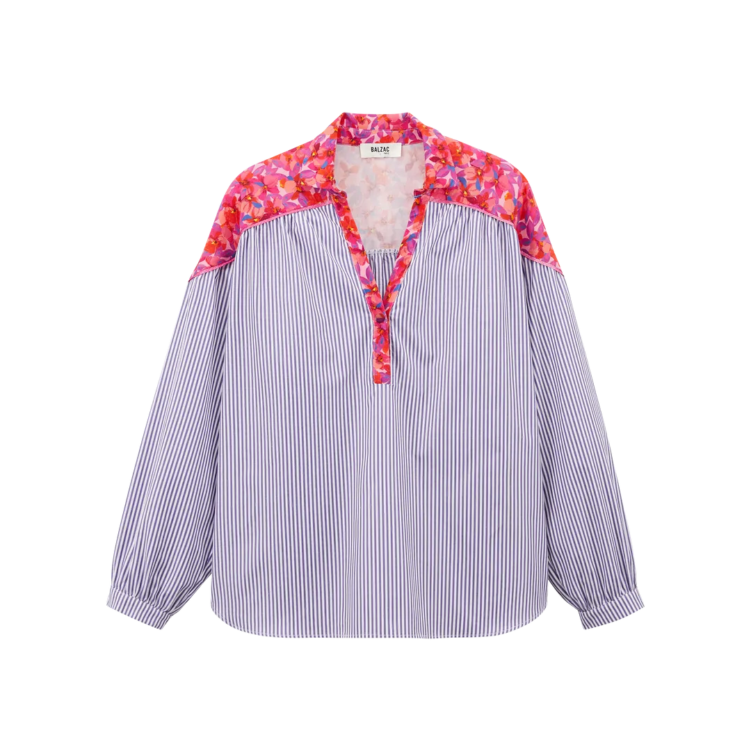 Blouse Nonante quatre violet et blanc