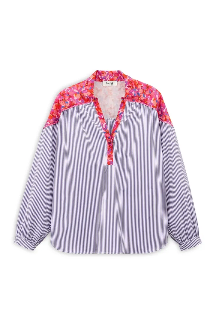 Blouse Nonante quatre violet et blanc