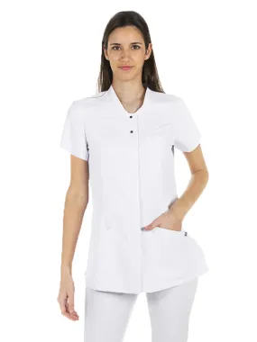 Blouse pharmacienne en microfibre col mao