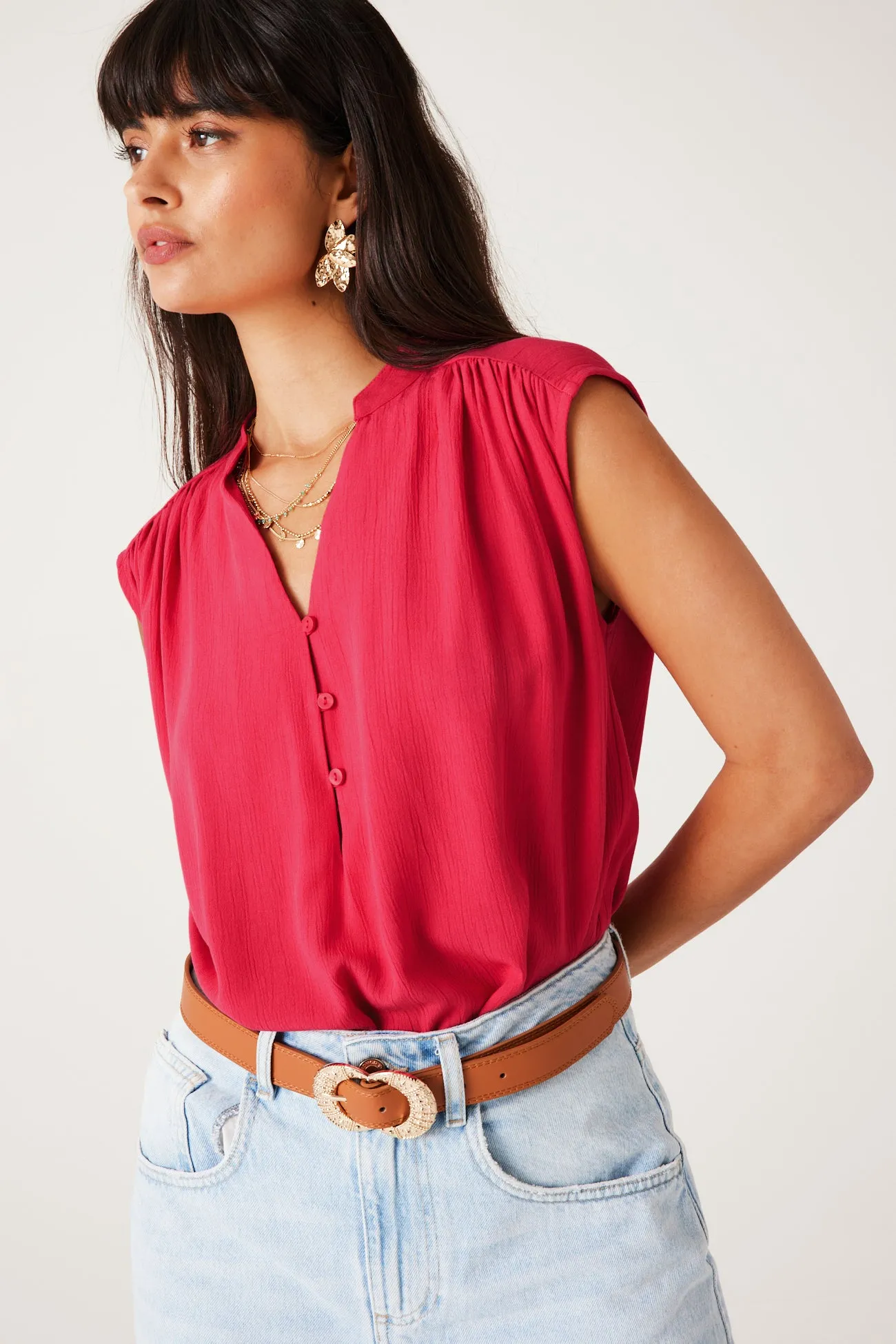 Blouse sans manches Femme - Framboise