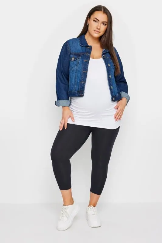 BUMP IT UP MATERNITY - Legging Pantacourt Noir Stretch en Jersey