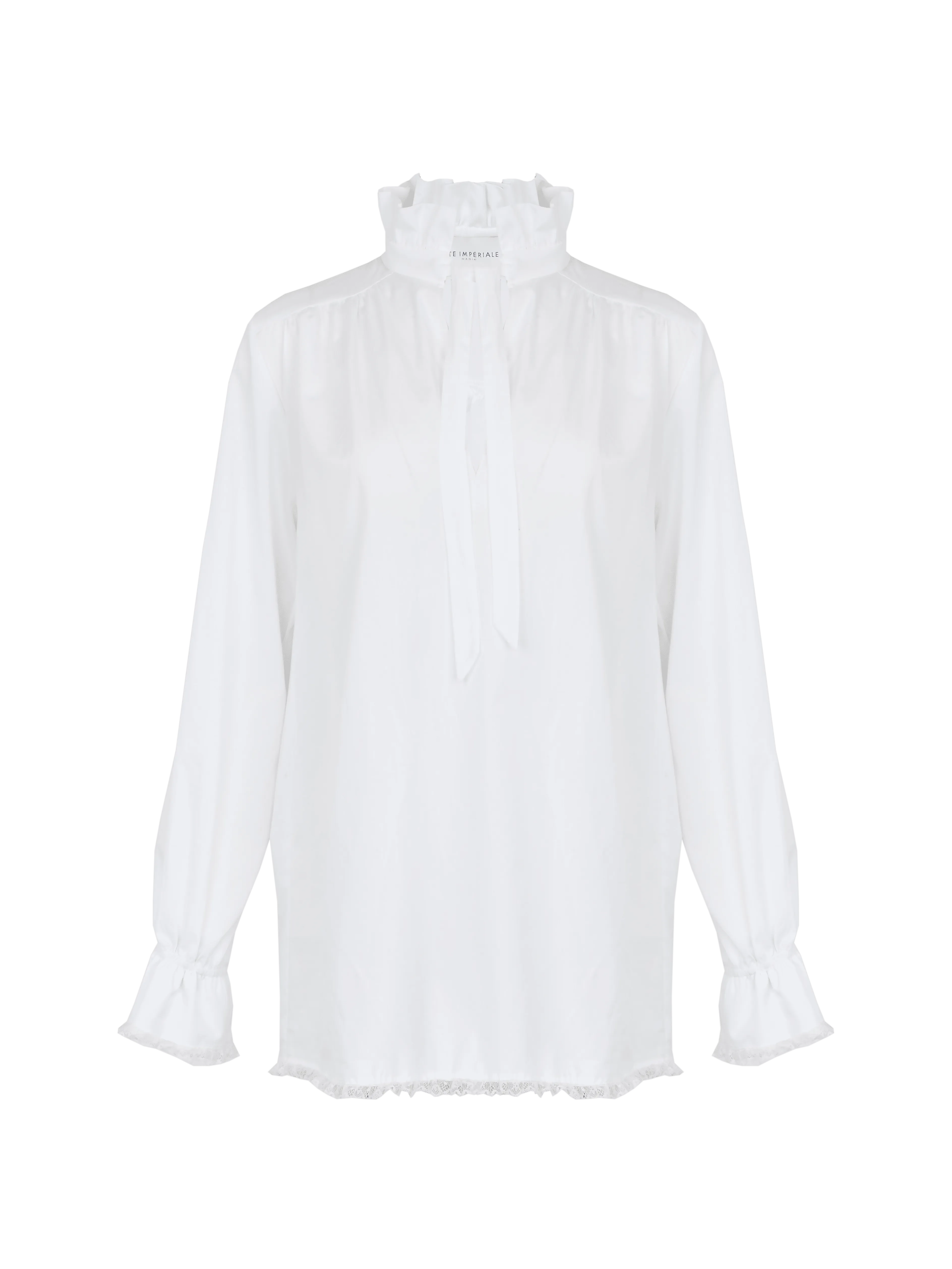 CASTIGLIONE - Chemise col montant noué poignets serrés en coton Castiglia Blanc