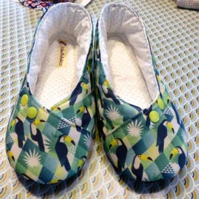 Chaussons femme kimono &quot;toucan&quot; tons vert et notes de jaune