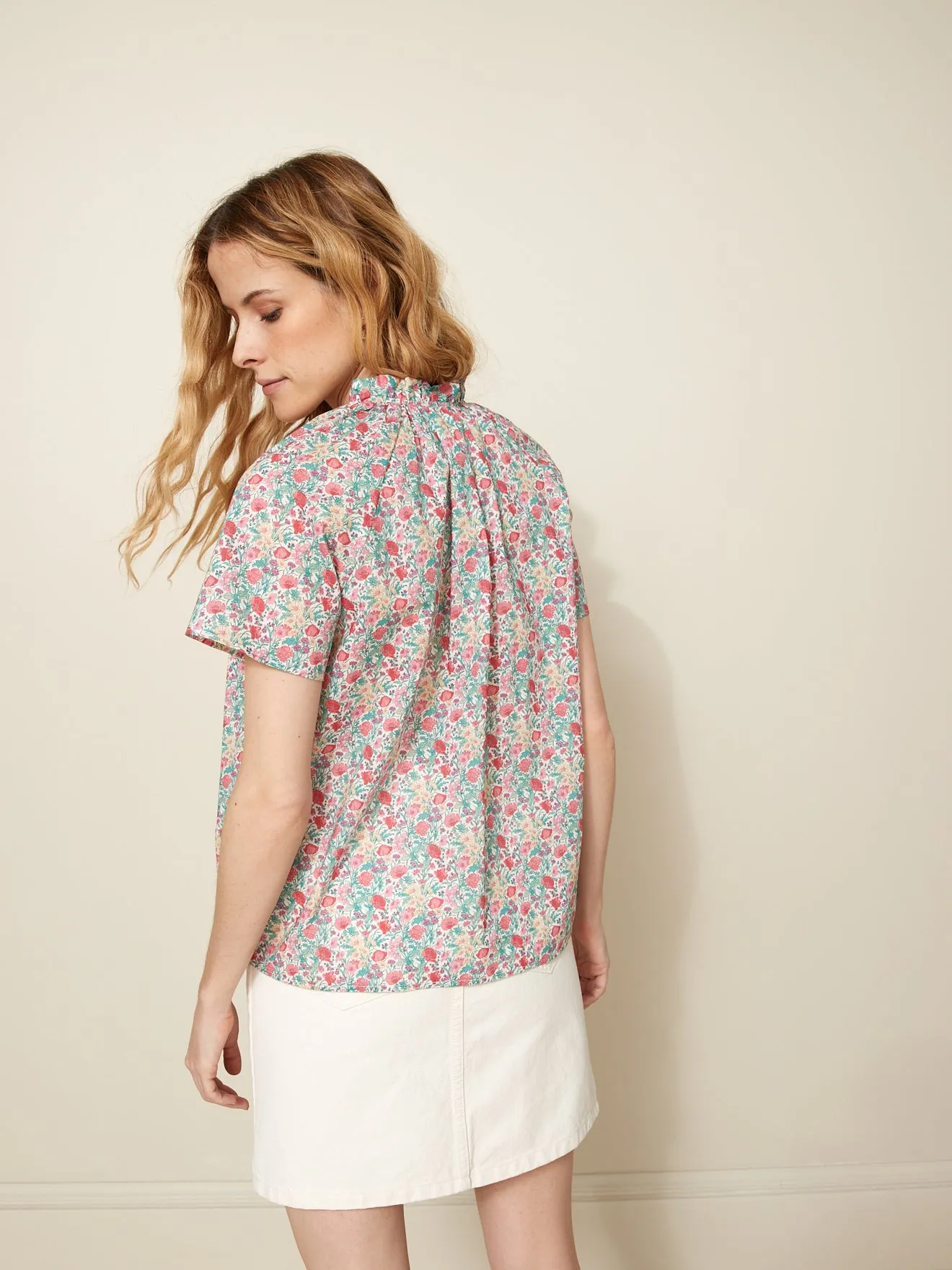 Chemise col volanté femme - Tissu Liberty