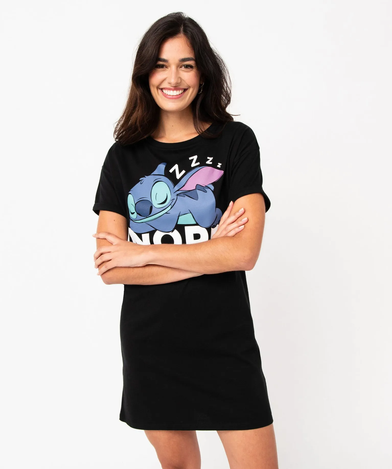 chemise de nuit avec motif stitch femme - disney noir nuisettes chemises de nuit