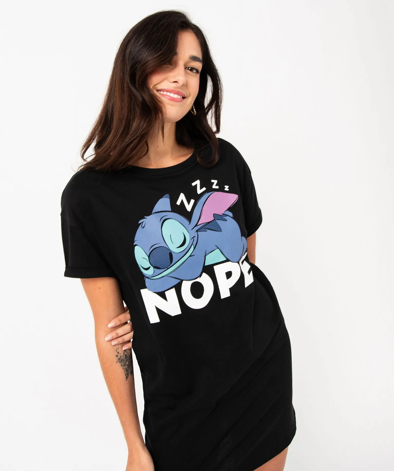 chemise de nuit avec motif stitch femme - disney noir nuisettes chemises de nuit