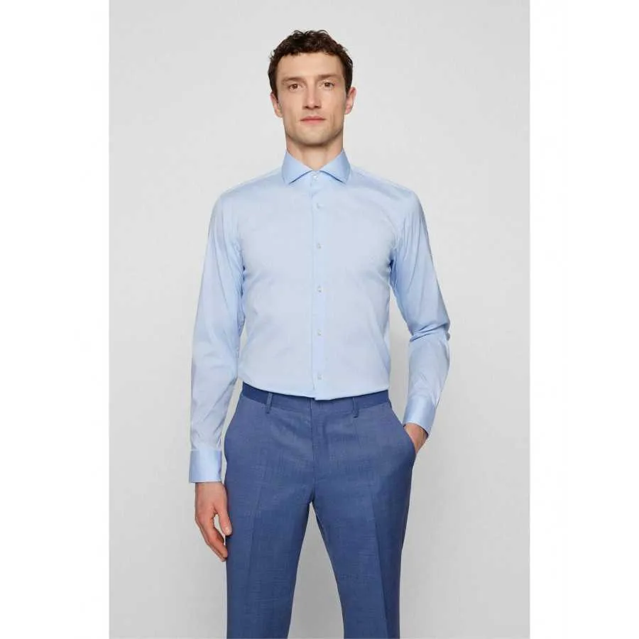 Chemise en popeline de coton bleu - Boss pour hommes à Toulouse