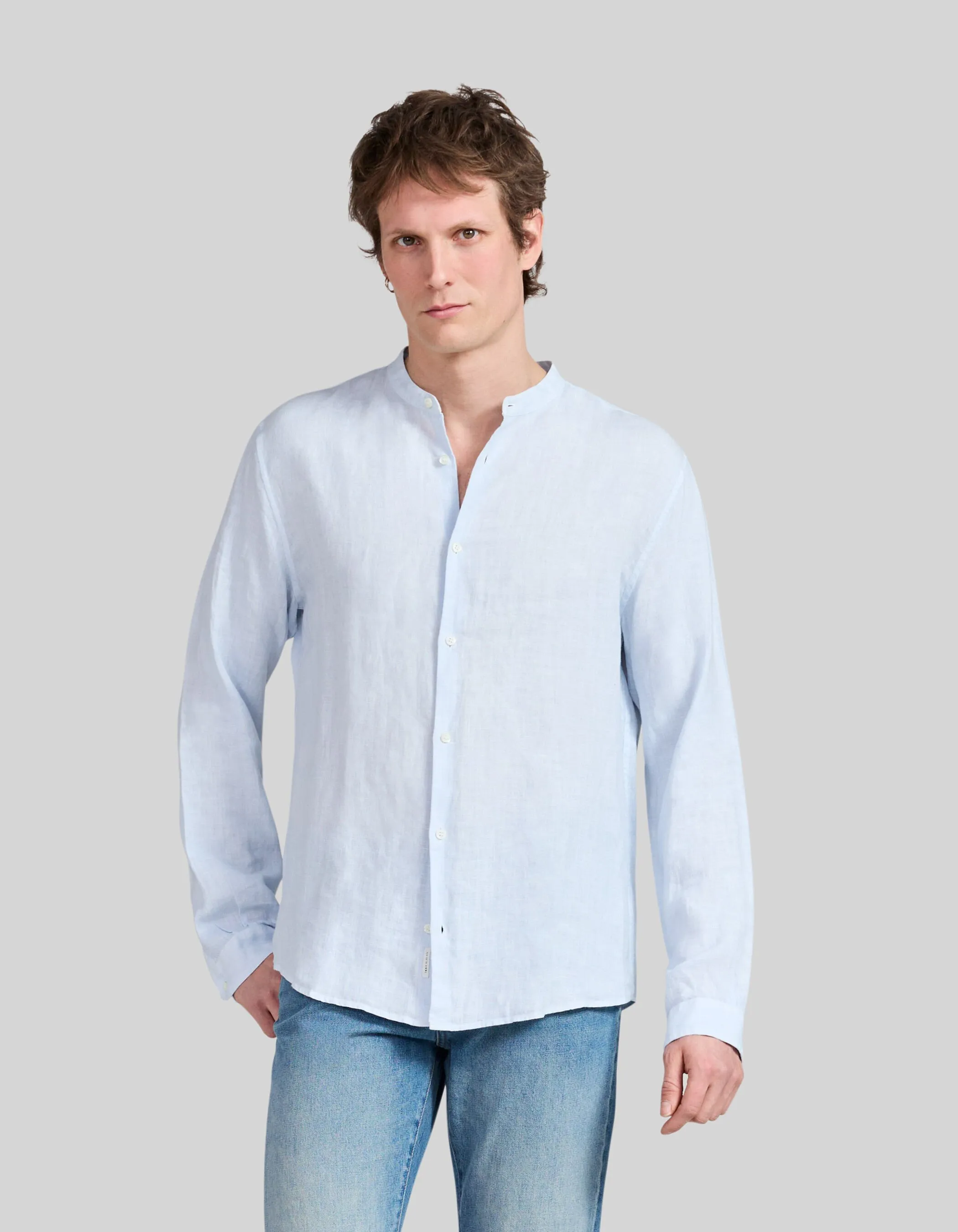 Chemise REGULAR ciel 100% lin col Mao Homme