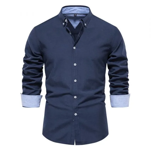 Chemise à manches longues ajustée pour homme-couleur unie