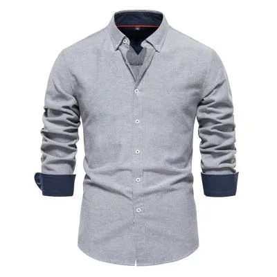 Chemise à manches longues ajustée pour homme-couleur unie