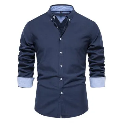 Chemise à manches longues ajustée pour homme-couleur unie