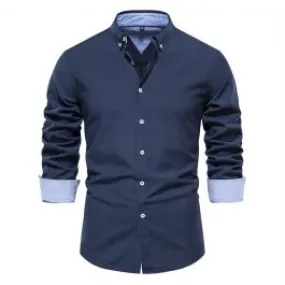 Chemise à manches longues ajustée pour homme-couleur unie