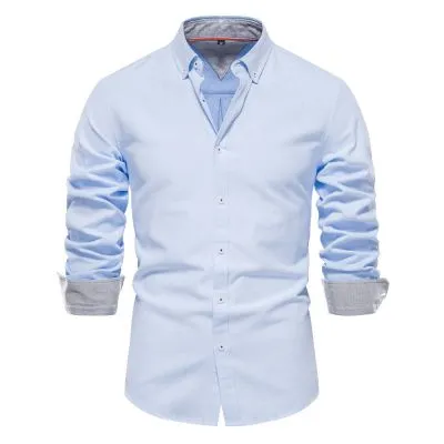 Chemise à manches longues ajustée pour homme-couleur unie