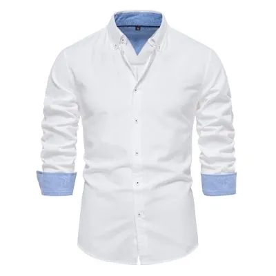 Chemise à manches longues ajustée pour homme-couleur unie