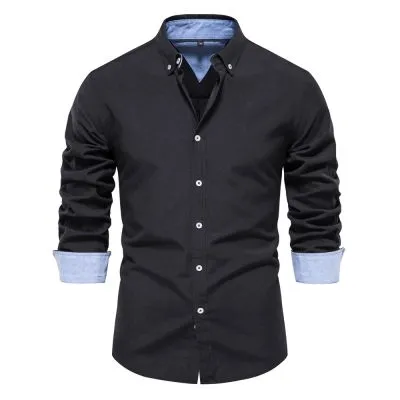 Chemise à manches longues ajustée pour homme-couleur unie