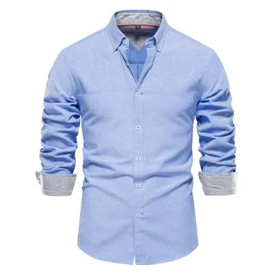 Chemise à manches longues ajustée pour homme-couleur unie