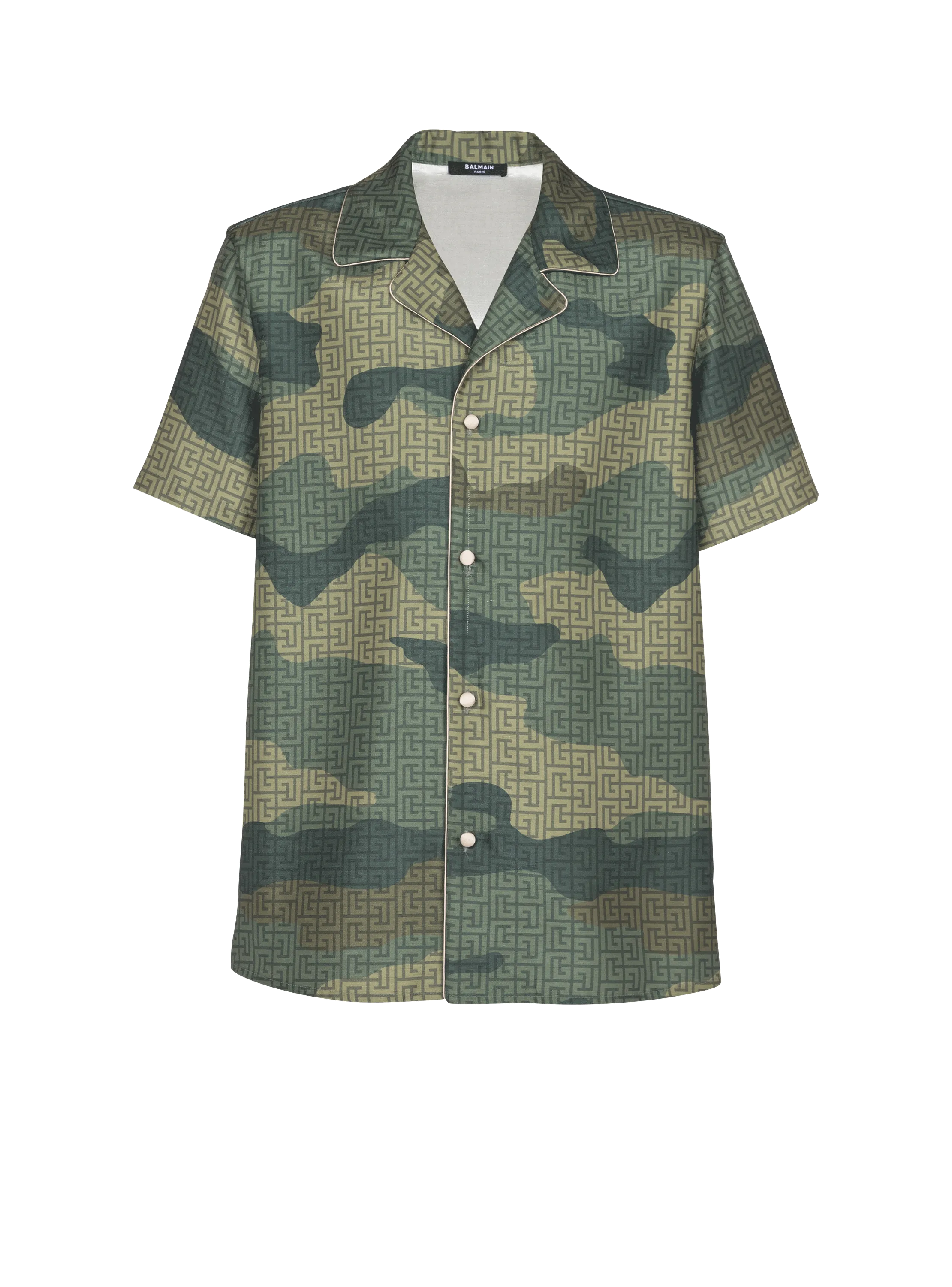 CHEMISETTE EN SHANTUNG IMPRIMé CAMOUFLAGE MONOGRAMME - BALMAIN pour HOMME | Printemps