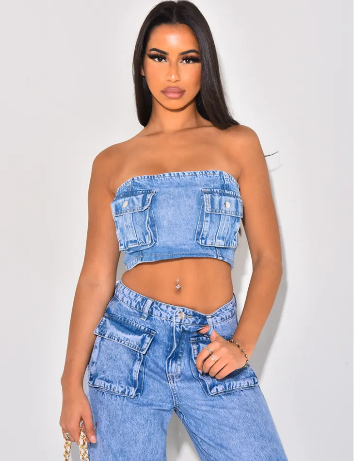 Crop top bustier en jeans à poches cargo / 59559 - JEANS INDUSTRY