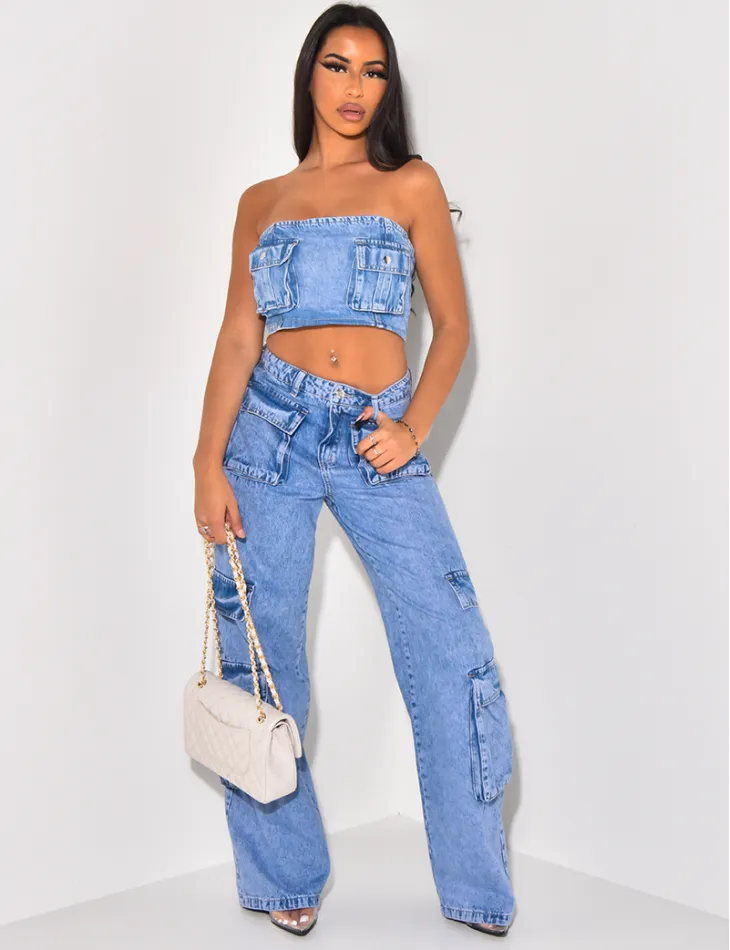 Crop top bustier en jeans à poches cargo / 59559 - JEANS INDUSTRY