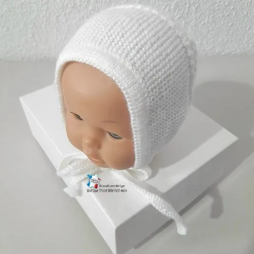 Duo 3 mois bonnet ou béguin bebe et chaussons, lait calinou tricoté main, tricot bb sur commande