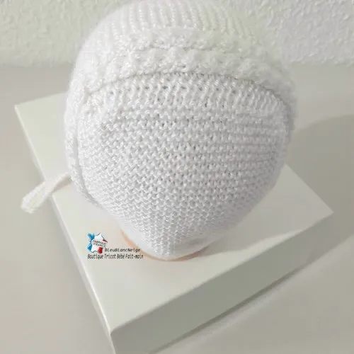 Duo 3 mois bonnet ou béguin bebe et chaussons, lait calinou tricoté main, tricot bb sur commande